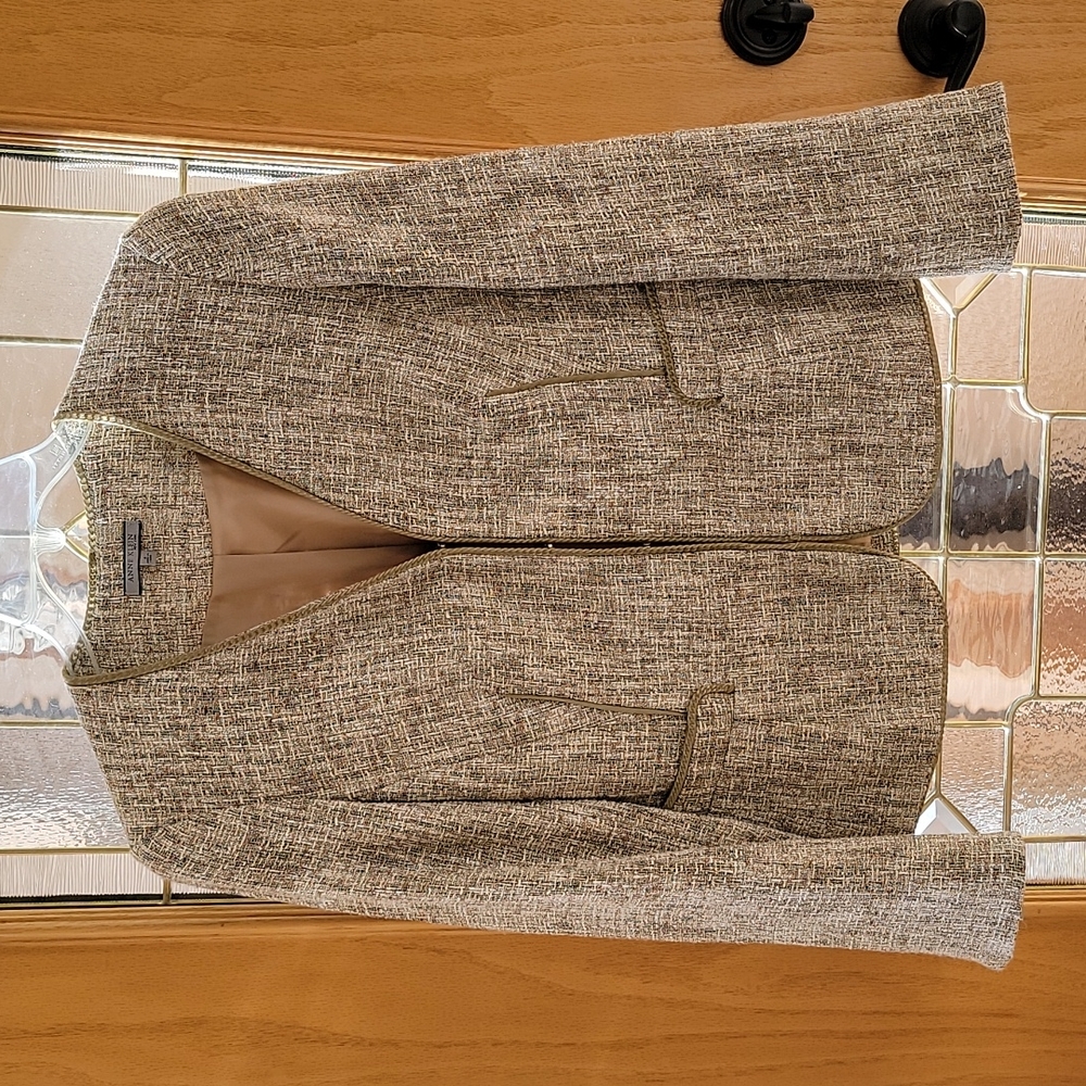 Anne Klein Metallic Tweed Jacket with Encased Chain Trim Size 4